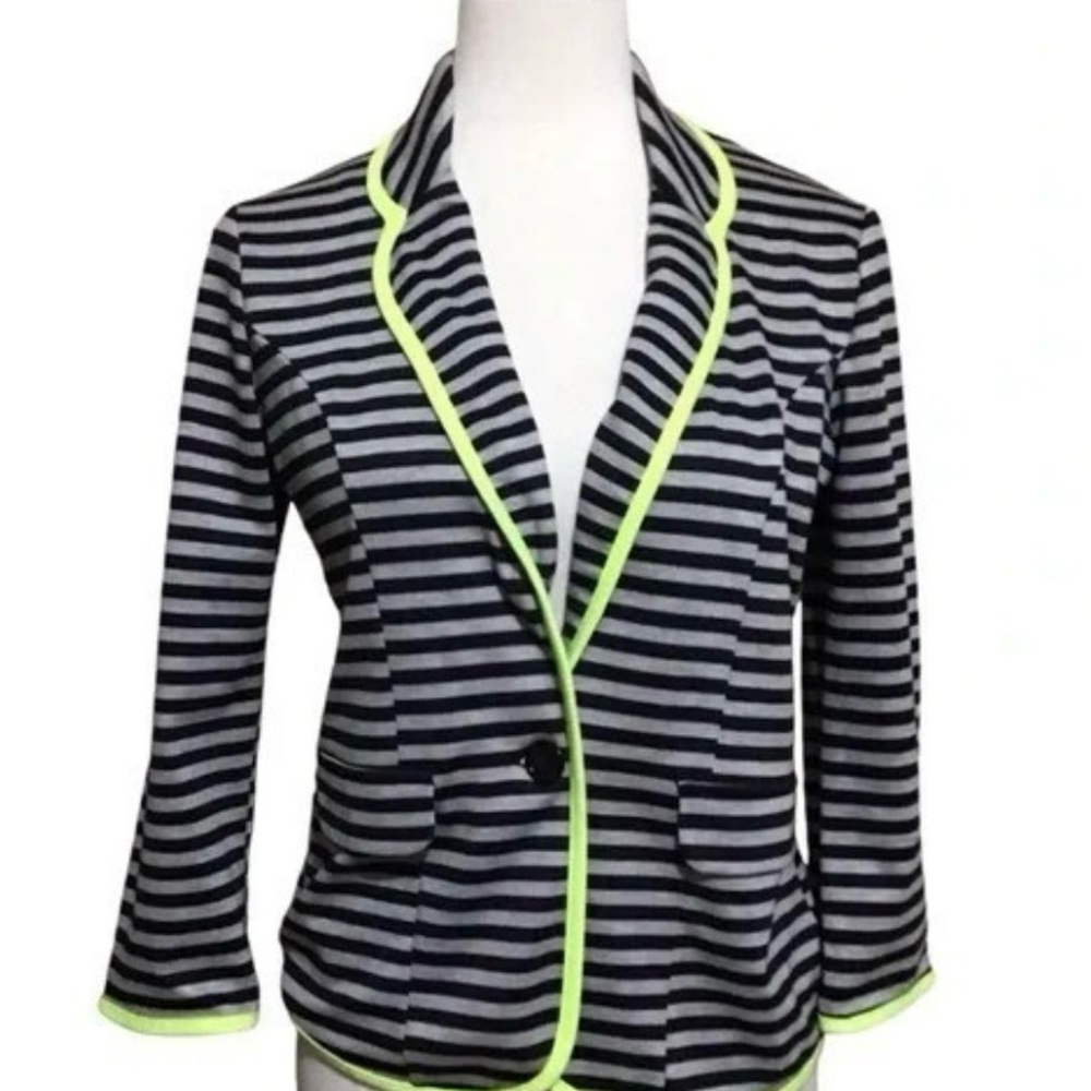 Olsenboye Black and Gray Striped Blazer with Neon Accents